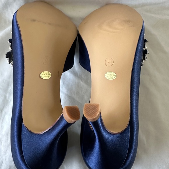 ElegantPark Navy Satin Rhinestone Glitter Bridal Wedding Pumps 3-1/4” Heel NWOT - Picture 8 of 9